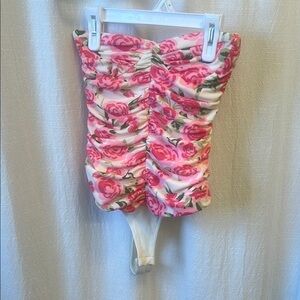 Floral Pink and White Ruched Swimsuit